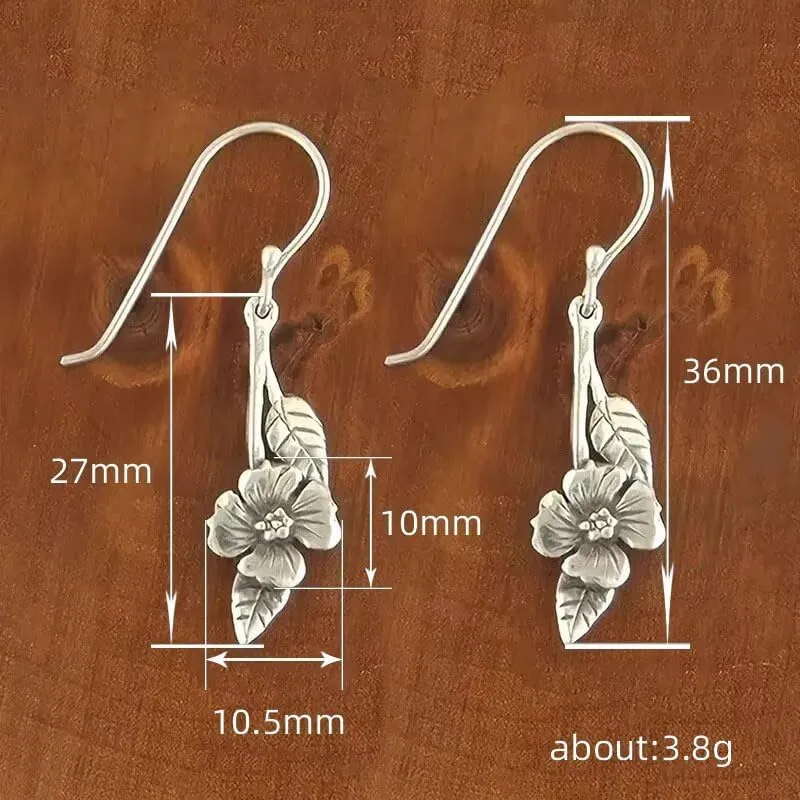 Sterling Silver Vintage Leaf and Flower Earrings - Dual-Tone Long Dangle EarringsJH25-23CSXPI5A03 Minimalist Retro StyleSilver