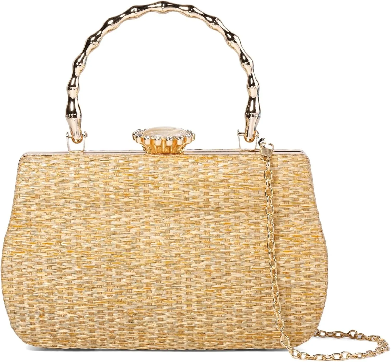 Straw Clutch Purse for Women Woven Evening Handbag Shoulder Bag for Cocktail Parties Weddings Proms