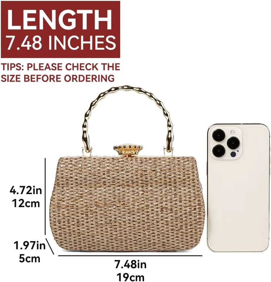 Straw Clutch Purse for Women Woven Evening Handbag Shoulder Bag for Cocktail Parties Weddings Proms