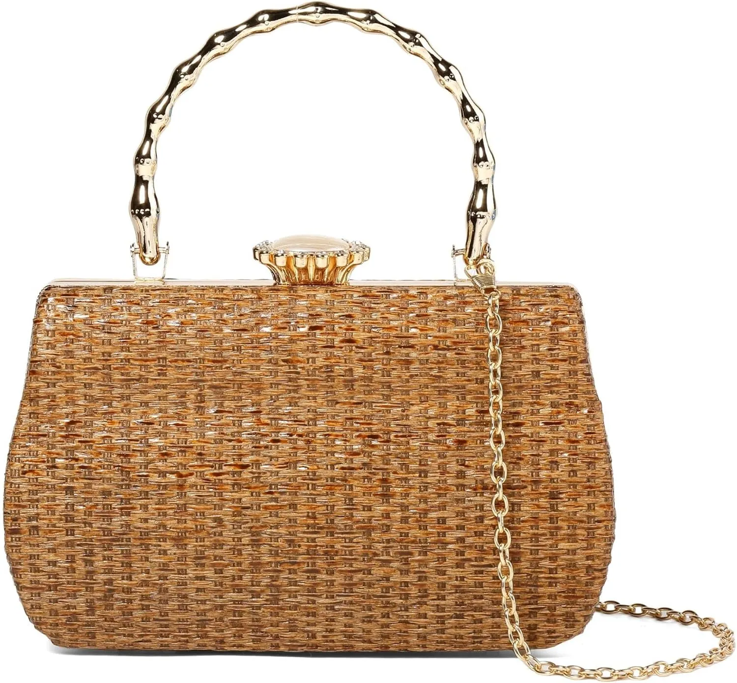 Straw Clutch Purse for Women Woven Evening Handbag Shoulder Bag for Cocktail Parties Weddings Proms