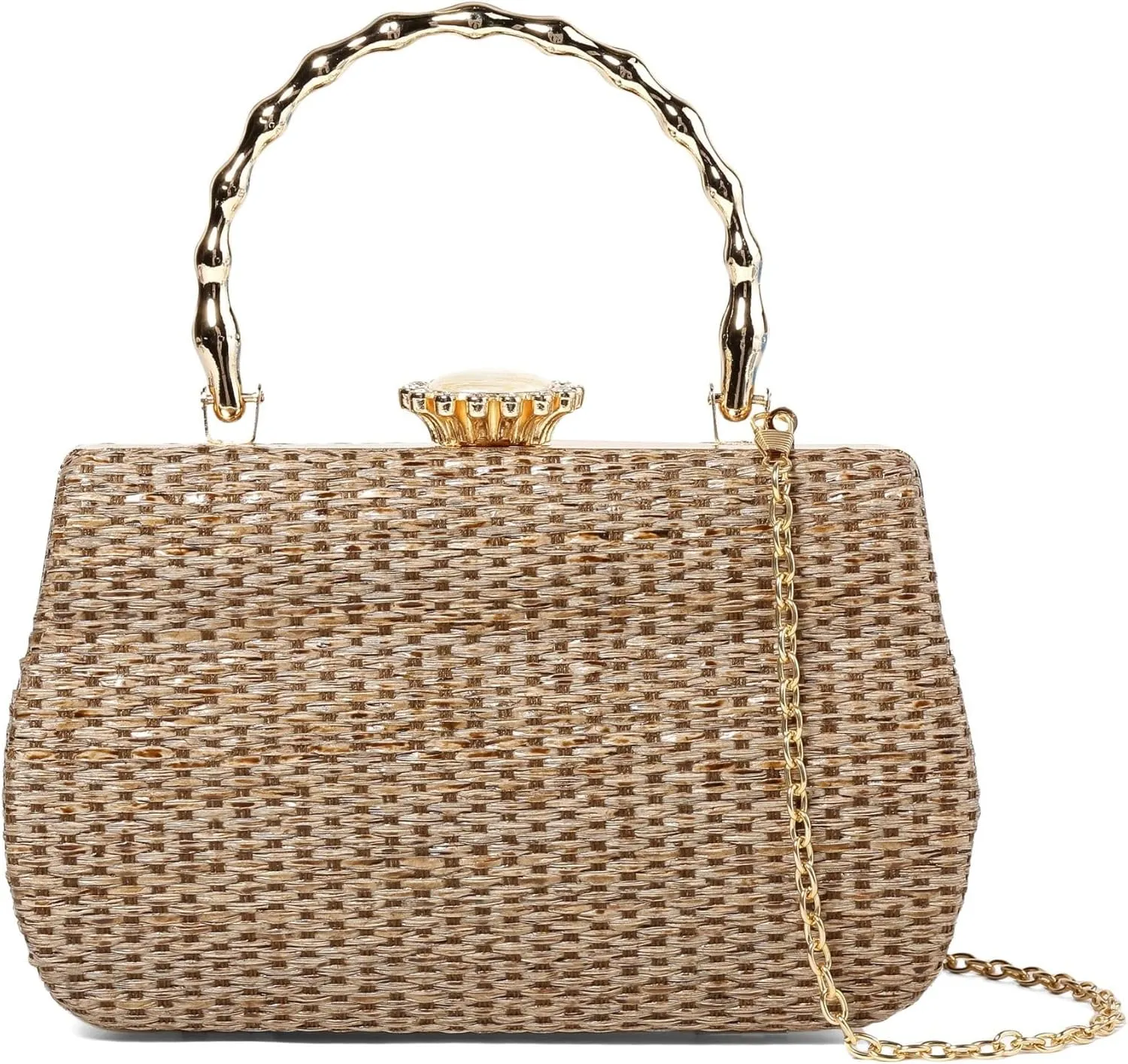 Straw Clutch Purse for Women Woven Evening Handbag Shoulder Bag for Cocktail Parties Weddings Proms
