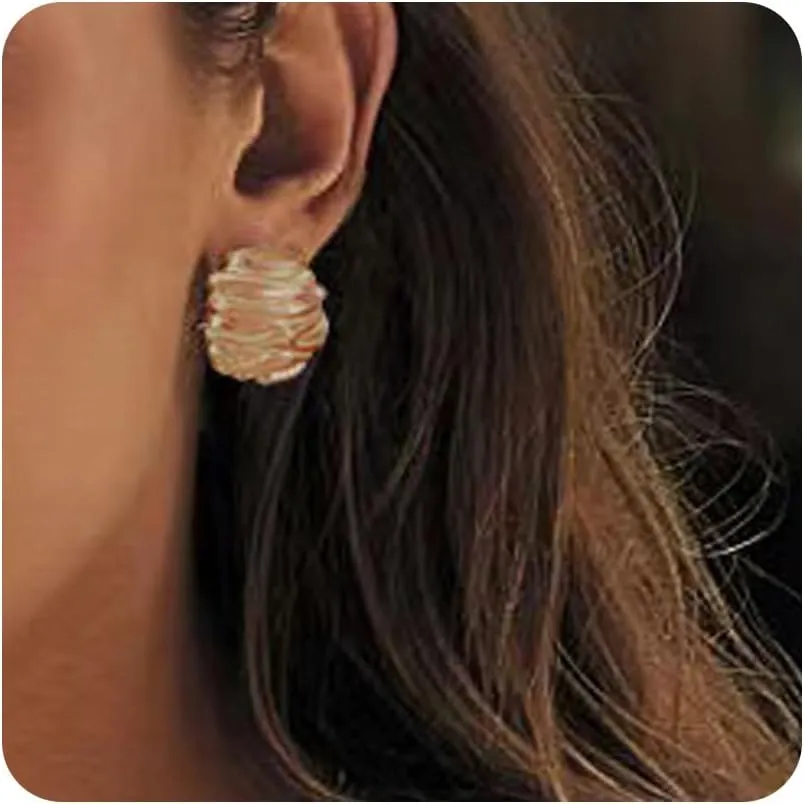 Stud Earrings for Women Hypoallergenic Gold Stud Earrings Trendy Geometric Button Wave Round Ball Studs Earrings Gift