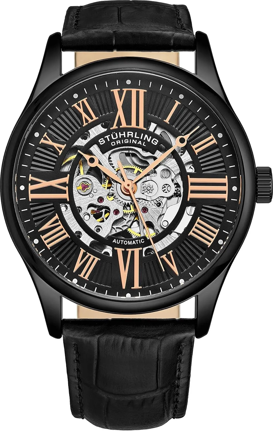 Stuhrling Original Mens Atrium Skeleton Automatic Self Winding Mechanical Dress Watch with Premium Leather Band