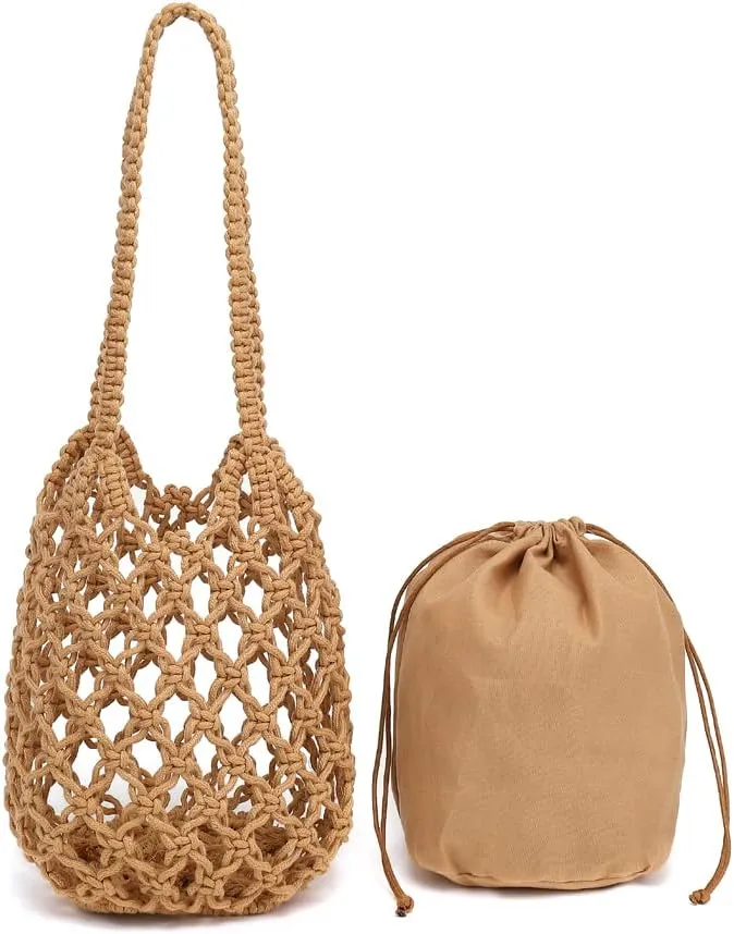 Summer Crochet Purses for Women, Boho Woven Beach Bag Knit Shoulder Purse Handbag Ideal for Summer Vacations
