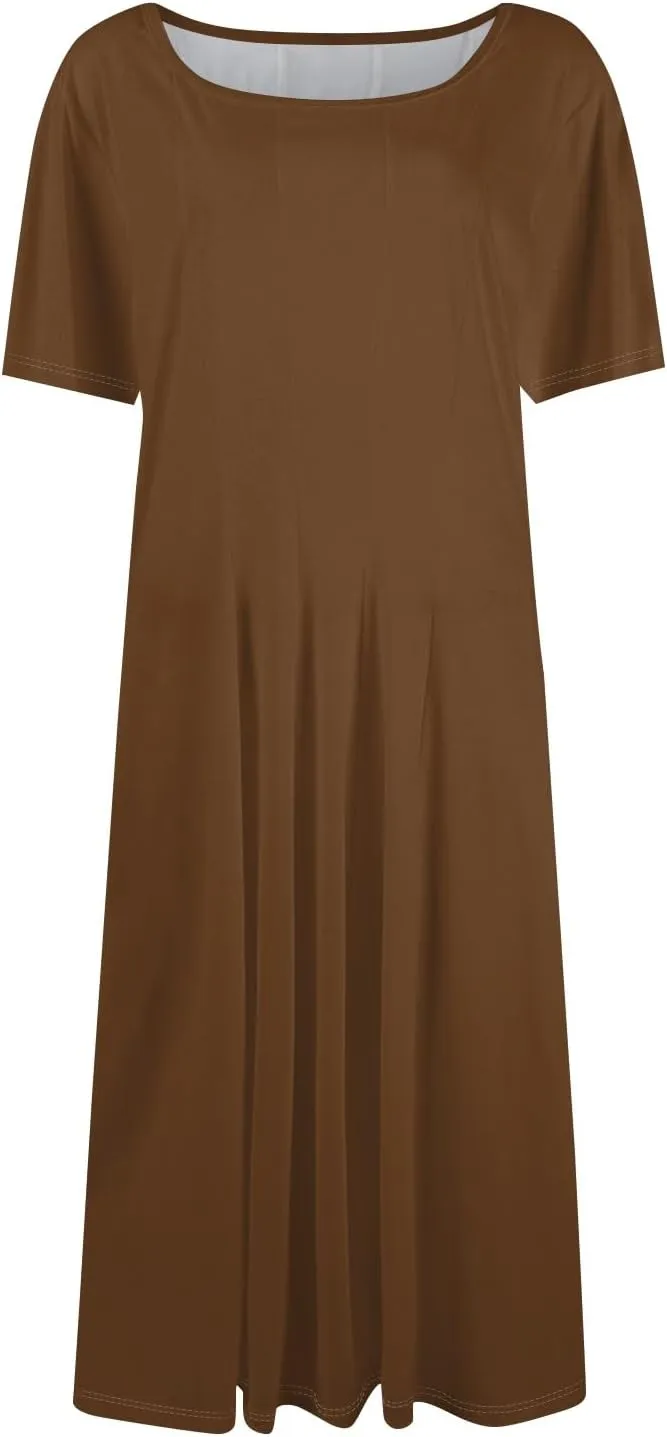Summer Dresses for Women 2025 Beach Vacation Spring Clothes Short Sleeve Round Neck Fashion Midi Dress