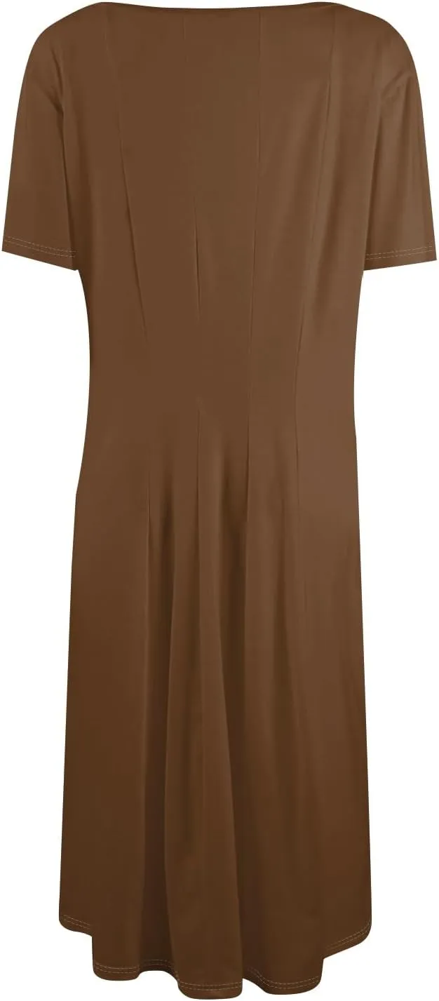 Summer Dresses for Women 2025 Beach Vacation Spring Clothes Short Sleeve Round Neck Fashion Midi Dress