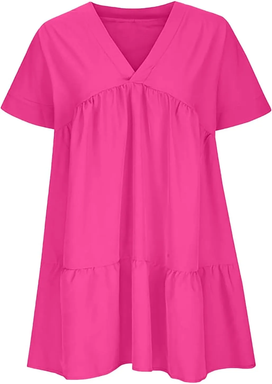 Summer Dresses for Women 2025 Casual Short Sleeve V Neck Mini Dress Cute Flowy Pleated Ruffle Beach Vacation Sundress