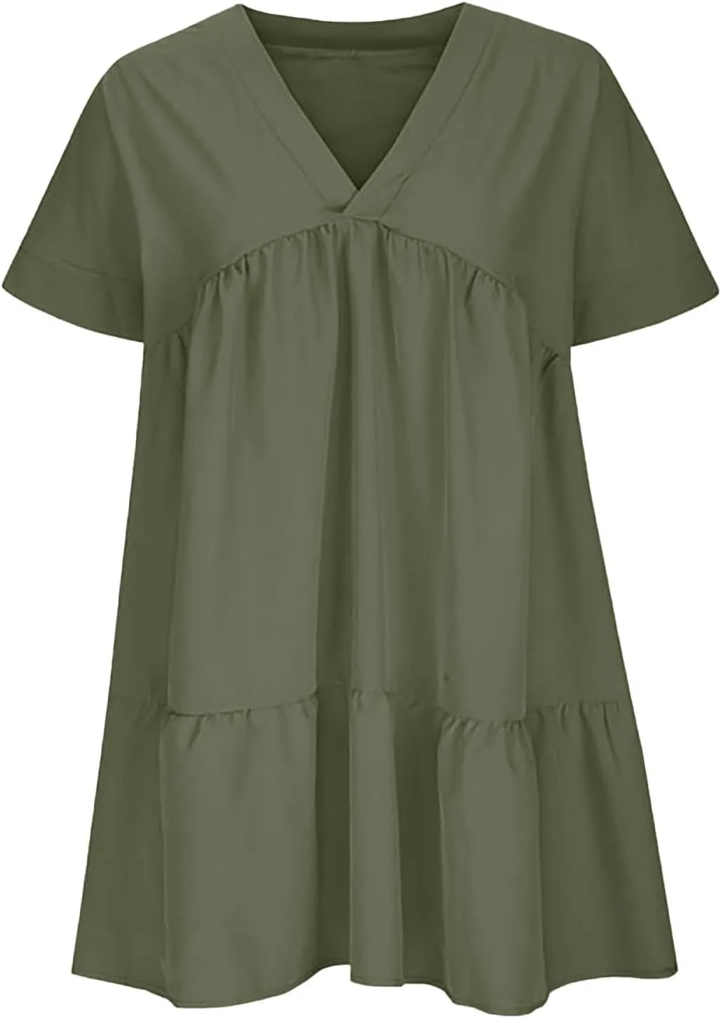 Summer Dresses for Women 2025 Casual Short Sleeve V Neck Mini Dress Cute Flowy Pleated Ruffle Beach Vacation Sundress