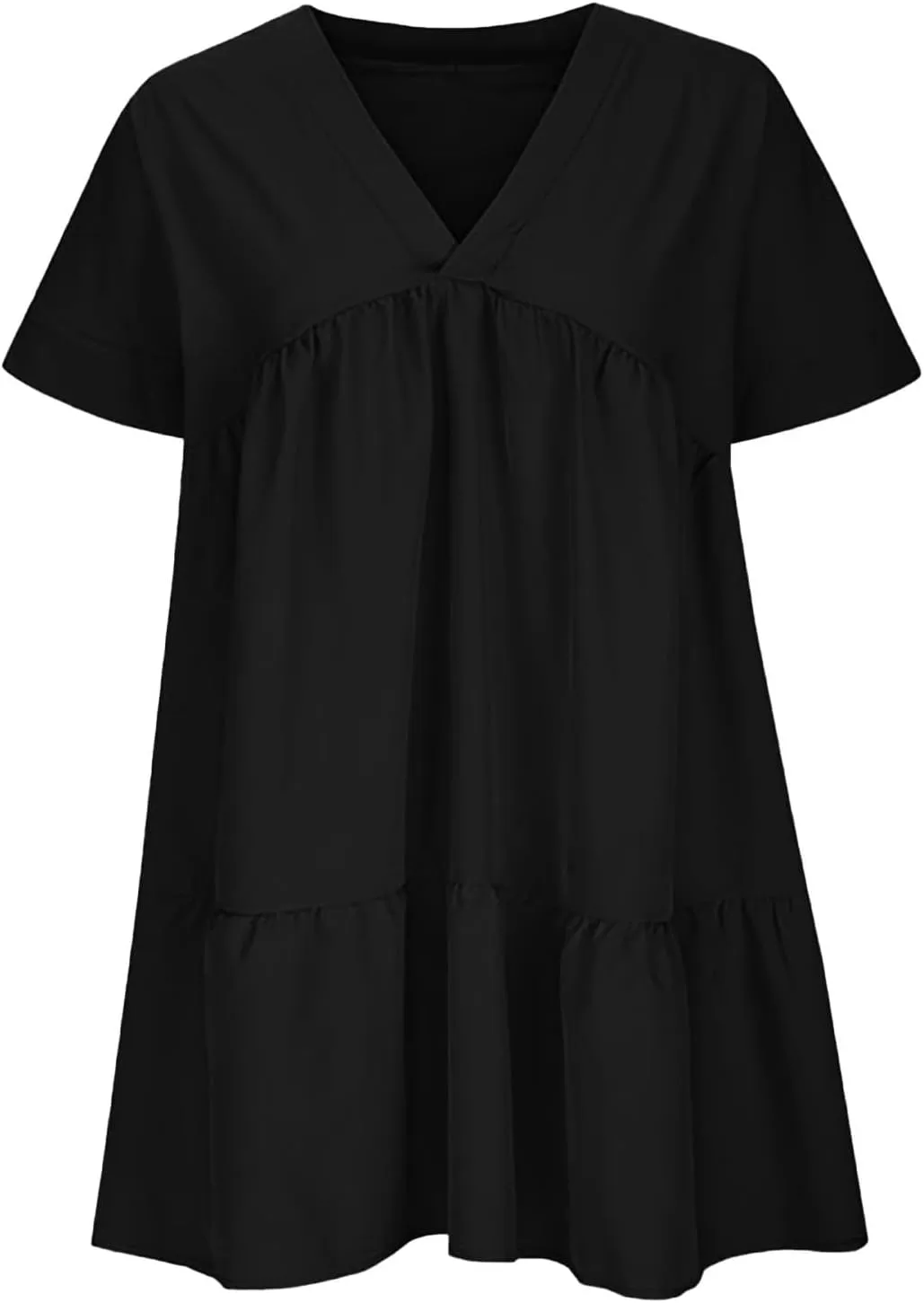 Summer Dresses for Women 2025 Casual Short Sleeve V Neck Mini Dress Cute Flowy Pleated Ruffle Beach Vacation Sundress