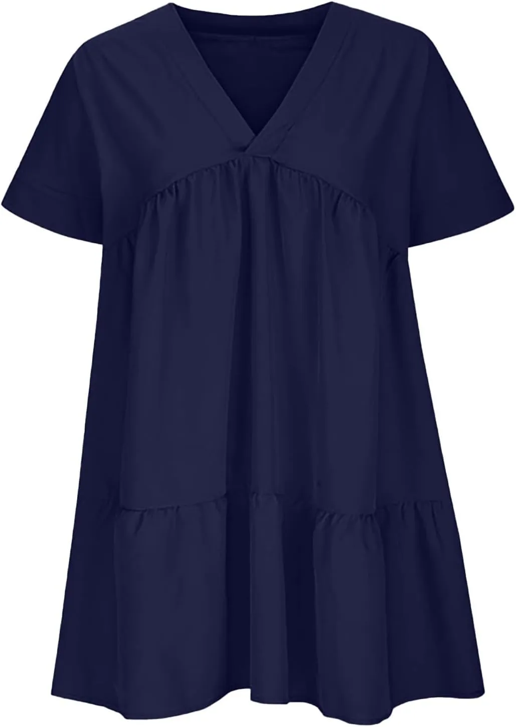 Summer Dresses for Women 2025 Casual Short Sleeve V Neck Mini Dress Cute Flowy Pleated Ruffle Beach Vacation Sundress