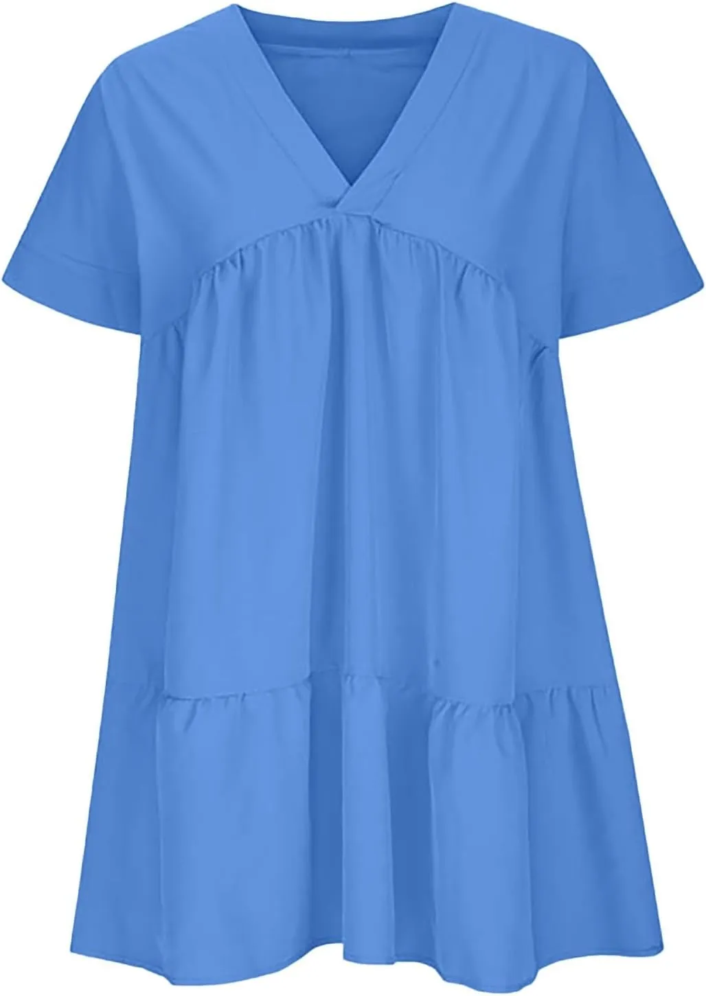 Summer Dresses for Women 2025 Casual Short Sleeve V Neck Mini Dress Cute Flowy Pleated Ruffle Beach Vacation Sundress