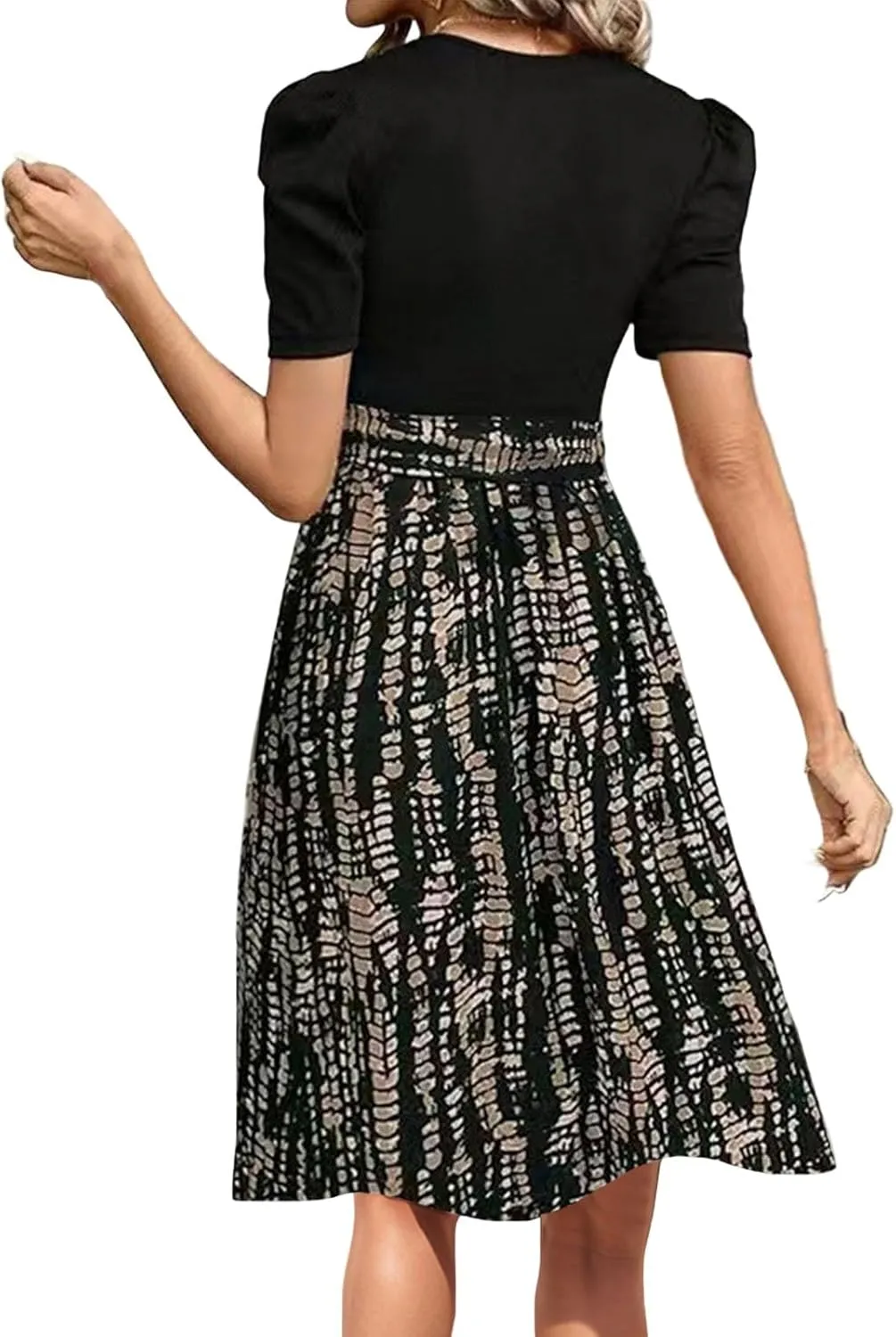 Summer Dresses for Women 2025 Floral Short Sleeve Midi Dresses Elegant A Line Work Dress Trendy Knee Length Midi Dress