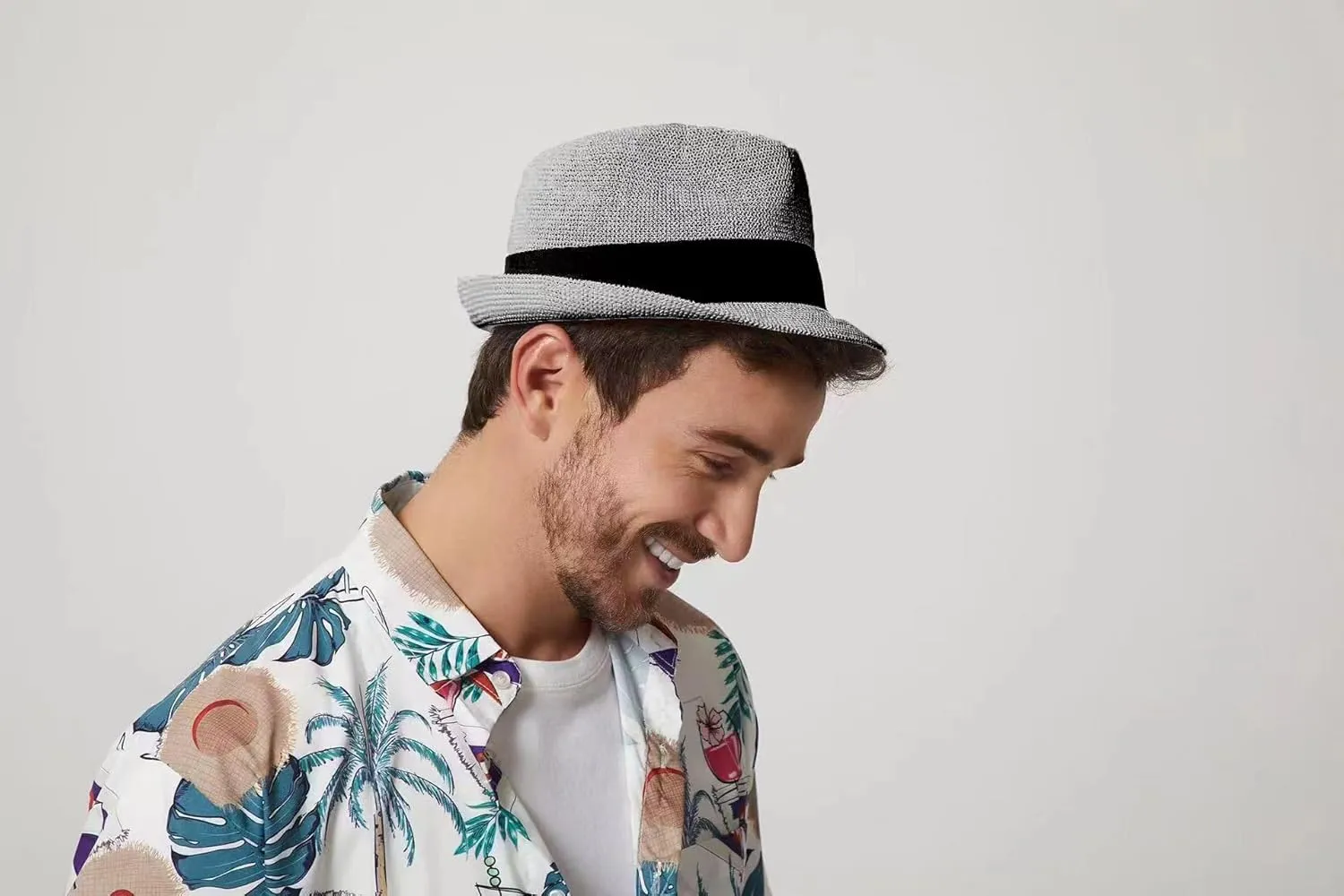 Summer Panama Straw Fedora Hats for Men Women Trilby Hat Foldable Roll Up Short Brim Panama Beach Hat