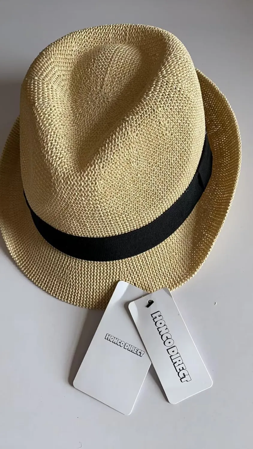 Summer Panama Straw Fedora Hats for Men Women Trilby Hat Foldable Roll Up Short Brim Panama Beach Hat