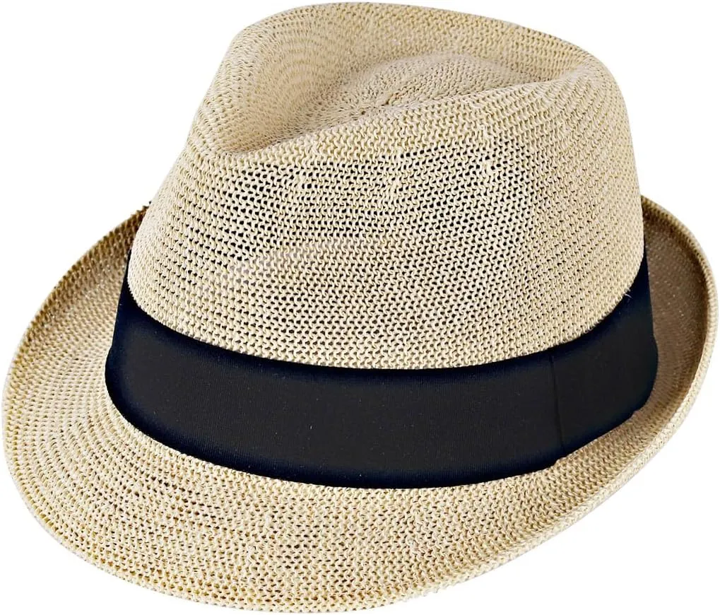 Summer Panama Straw Fedora Hats for Men Women Trilby Hat Foldable Roll Up Short Brim Panama Beach Hat