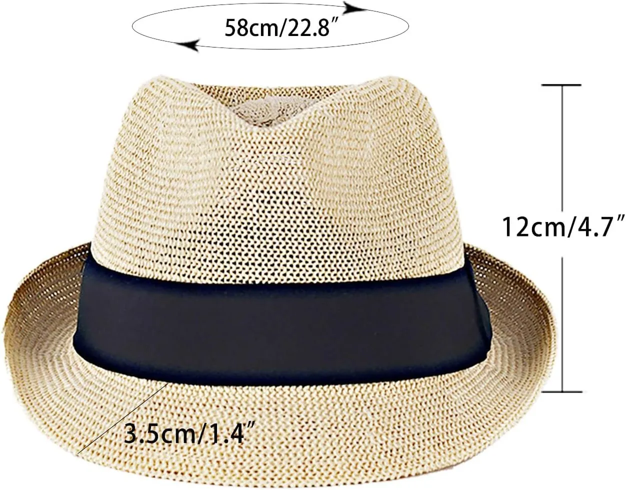 Summer Panama Straw Fedora Hats for Men Women Trilby Hat Foldable Roll Up Short Brim Panama Beach Hat