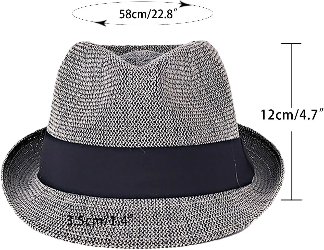 Summer Panama Straw Fedora Hats for Men Women Trilby Hat Foldable Roll Up Short Brim Panama Beach Hat
