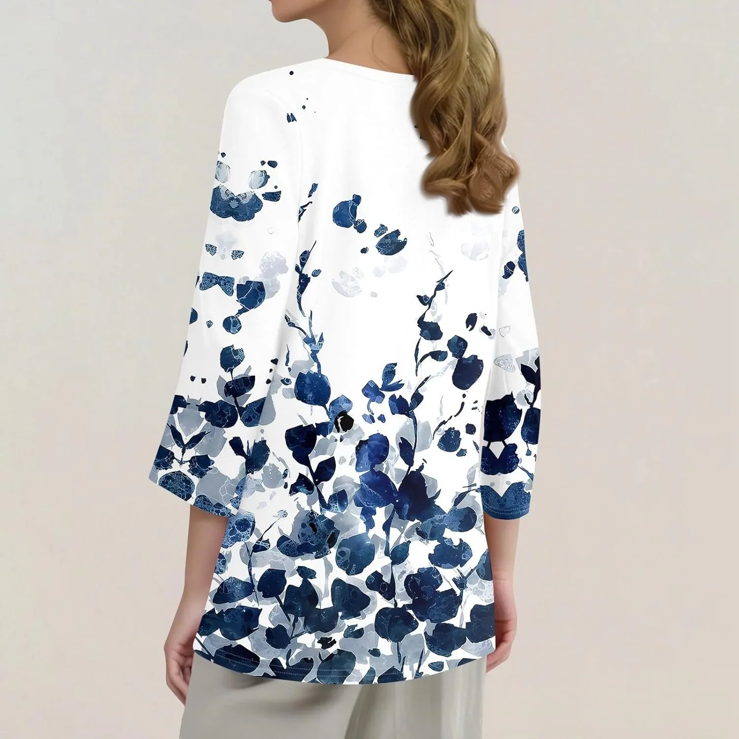Summer Tops for Women 2025 Trendy 3/4 Sleeve Basic V Neck Tunic T Shirts Loose Blouse Dressy Casual Work Office Wear