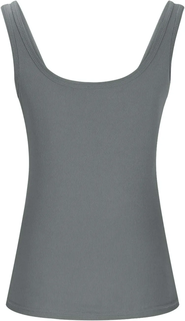Summer Womens Tank Tops 2025 Workout Scoop Neck Tanks Ribbed Knit Sleeveless Cami Shirts Basic Slim Going Out Tops