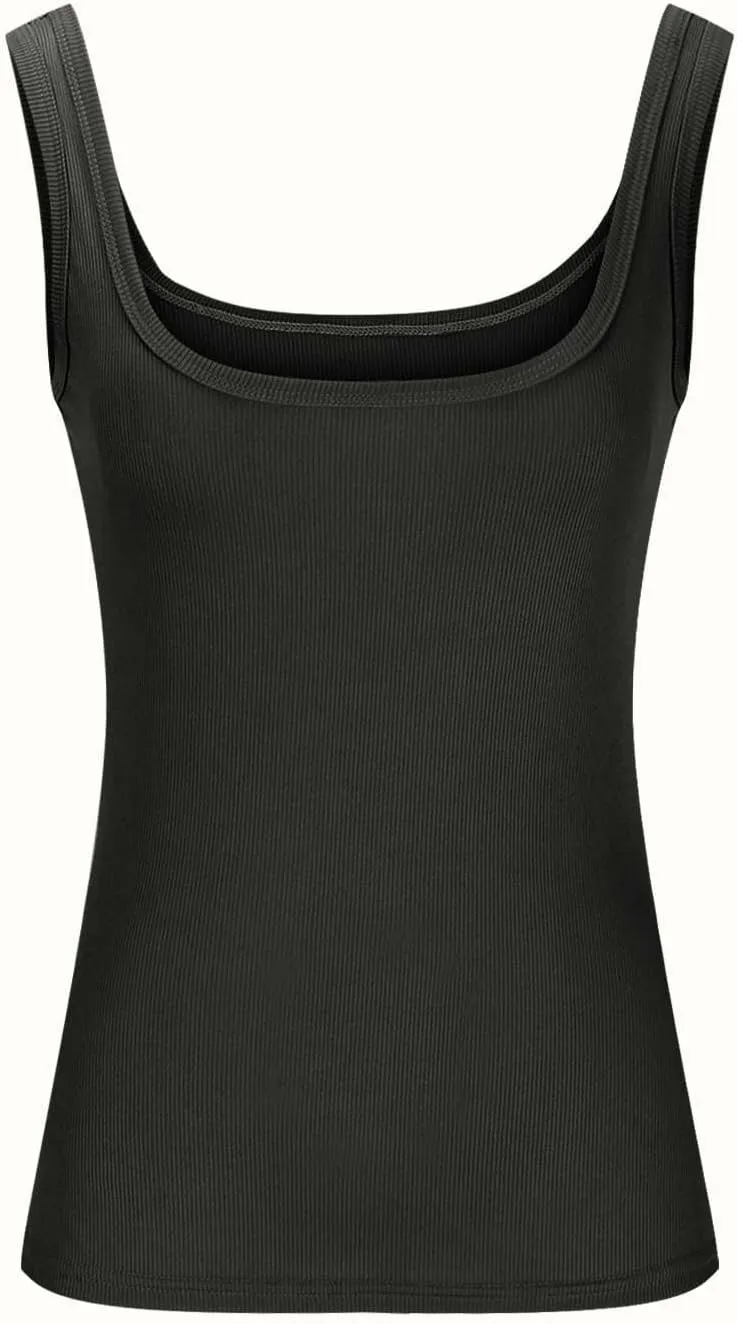 Summer Womens Tank Tops 2025 Workout Scoop Neck Tanks Ribbed Knit Sleeveless Cami Shirts Basic Slim Going Out Tops