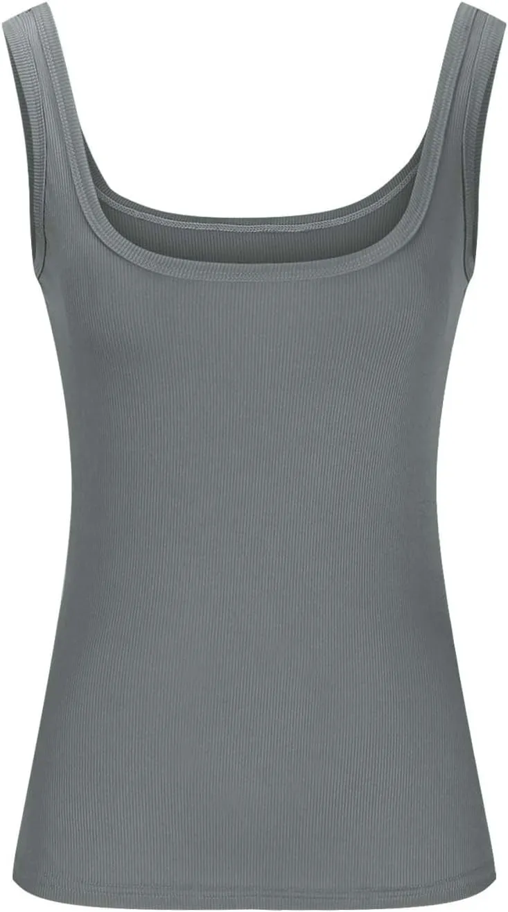 Summer Womens Tank Tops 2025 Workout Scoop Neck Tanks Ribbed Knit Sleeveless Cami Shirts Basic Slim Going Out Tops