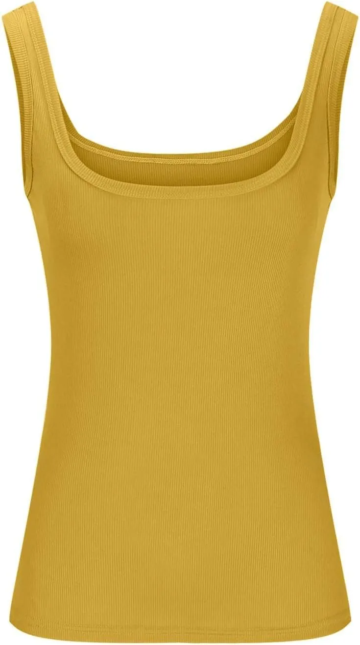Summer Womens Tank Tops 2025 Workout Scoop Neck Tanks Ribbed Knit Sleeveless Cami Shirts Basic Slim Going Out Tops