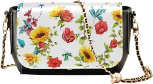 Sunflower and Cornflower Crossbody Bags for Women, Trendy Small Shoulder Bag, PU Leather Clutch Purse Underarm Handbag Satchel HandBag with Adjustable Metal Chain