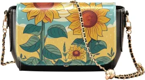 Sunflower Crossbody Bags for Women, Trendy Small Shoulder Bag, PU Leather Clutch Purse Underarm Handbag Satchel HandBag with Adjustable Metal Chain