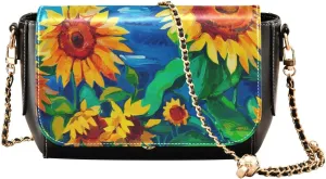 Sunflower under Blue Sky Crossbody Bags for Women, Trendy Small Shoulder Bag, PU Leather Clutch Purse Underarm Handbag Satchel HandBag with Adjustable Metal Chain