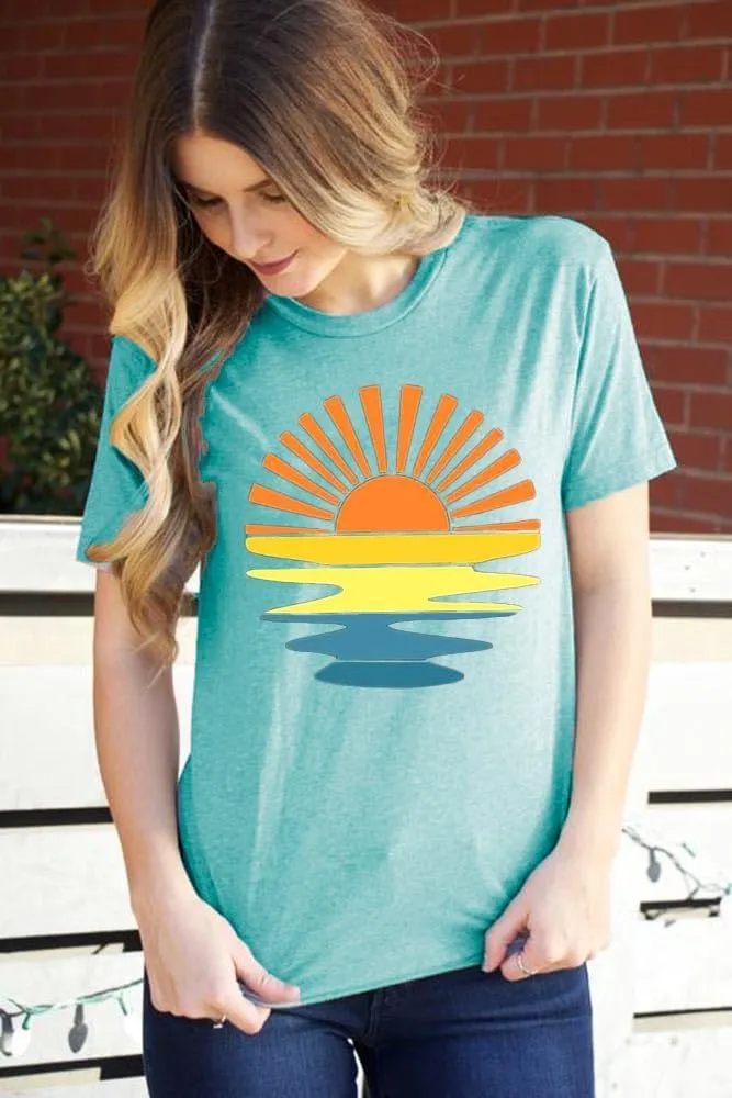 Sunrise Sunset Sunshine T Shirt for Women Outdoor Workout Hawaii Beach Sea Nature Adventure Tee Top