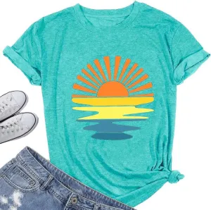 Sunrise Sunset Sunshine T Shirt for Women Outdoor Workout Hawaii Beach Sea Nature Adventure Tee Top