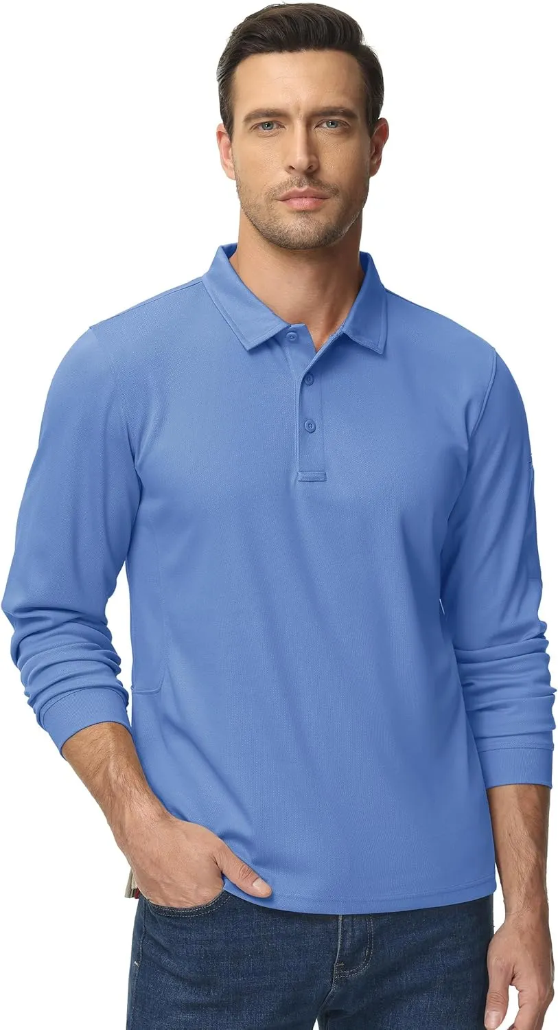 TACVASEN Men's Polo Shirts Long Sleeve Quick Dry Shirt Performance Tactical Shirts Golf Shirt Casual Outdoor Work Shirt