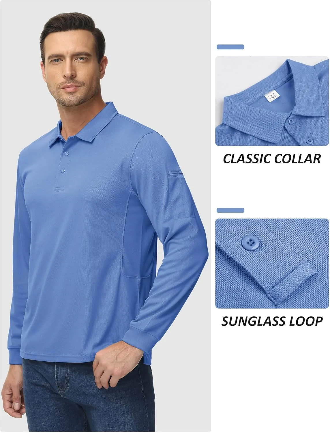 TACVASEN Men's Polo Shirts Long Sleeve Quick Dry Shirt Performance Tactical Shirts Golf Shirt Casual Outdoor Work Shirt