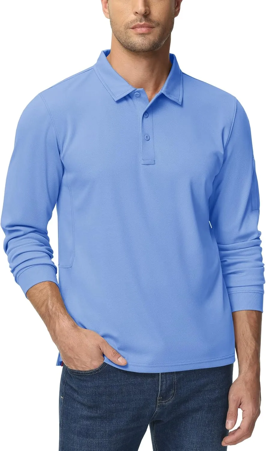 TACVASEN Men's Polo Shirts Long Sleeve Quick Dry Shirt Performance Tactical Shirts Golf Shirt Casual Outdoor Work Shirt