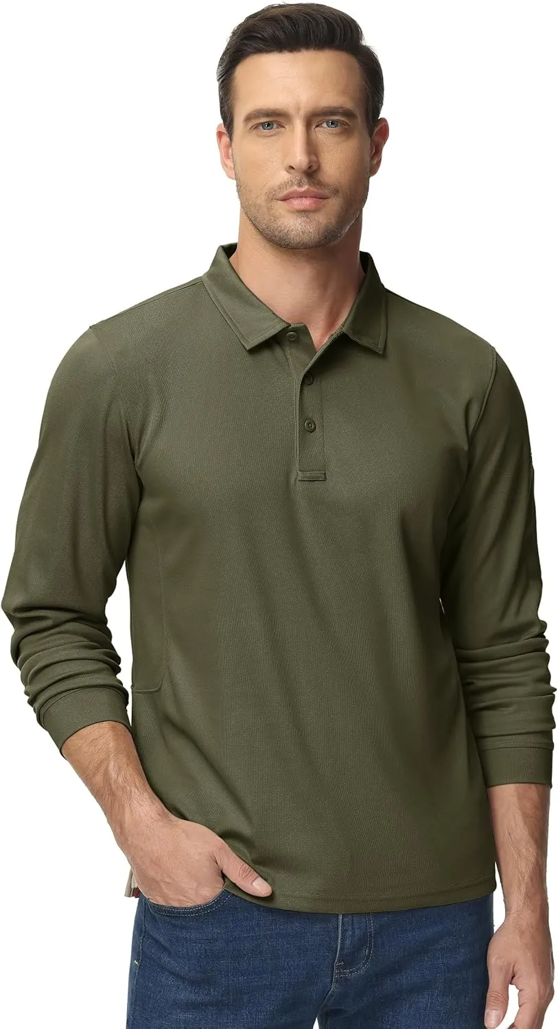 TACVASEN Men's Polo Shirts Long Sleeve Quick Dry Shirt Performance Tactical Shirts Golf Shirt Casual Outdoor Work Shirt