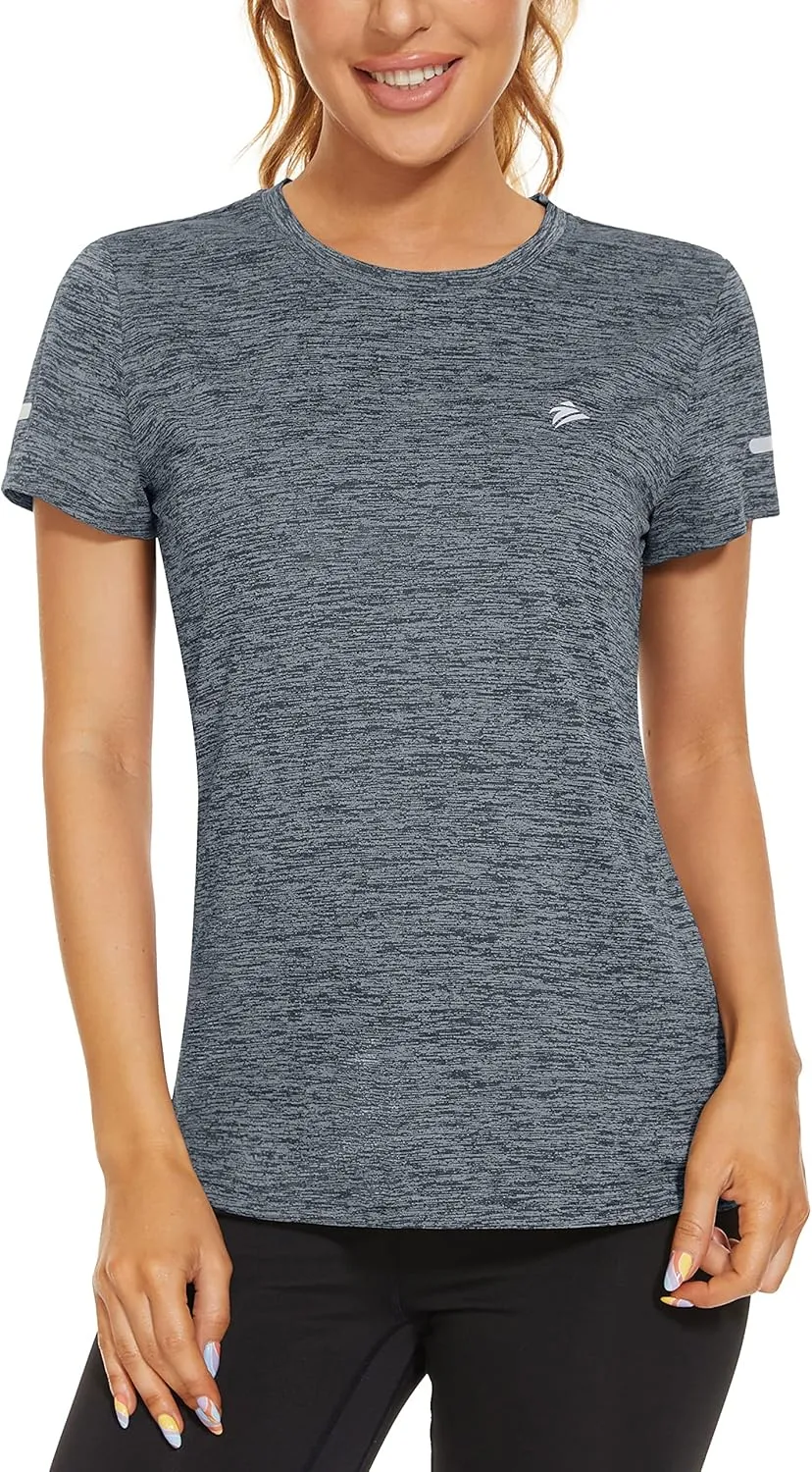 TACVASEN Women's Athletic T Shirts Short Sleeve Quick Dry Hiking Shirts Crew Neck Running Workout Tops Fitness