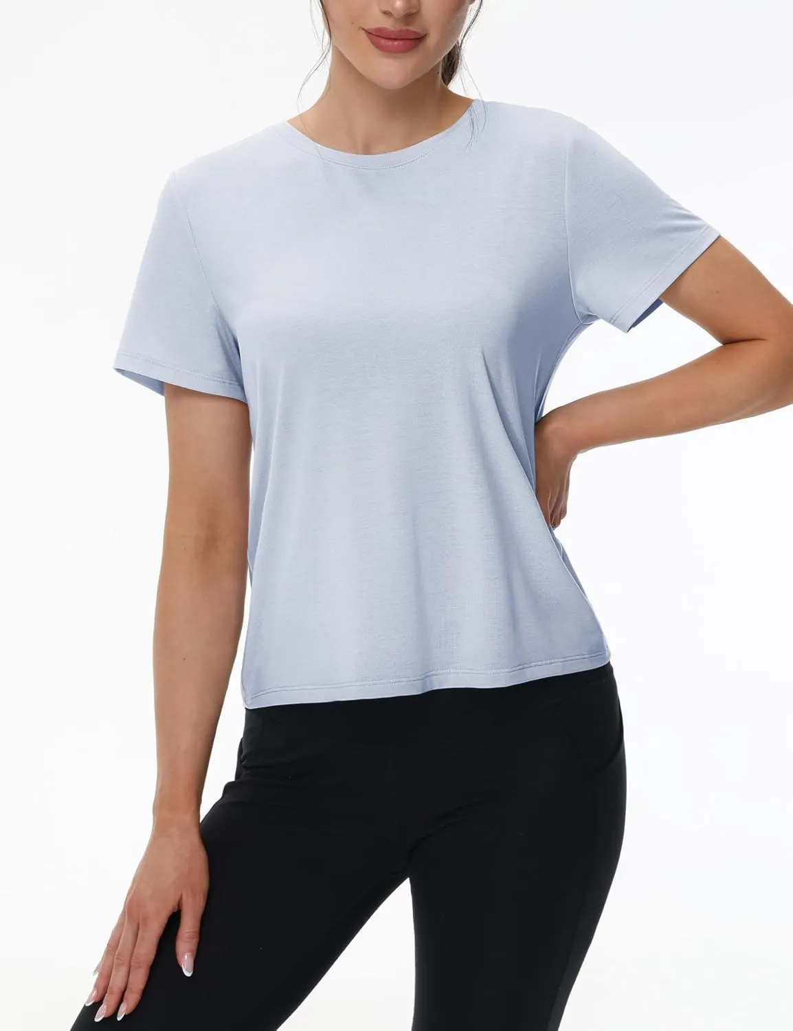 TACVASEN Workout Tops for Women Short Sleeve Cropped Split Back Athletic Shirts Breathable Exercise Running Gym Shirts