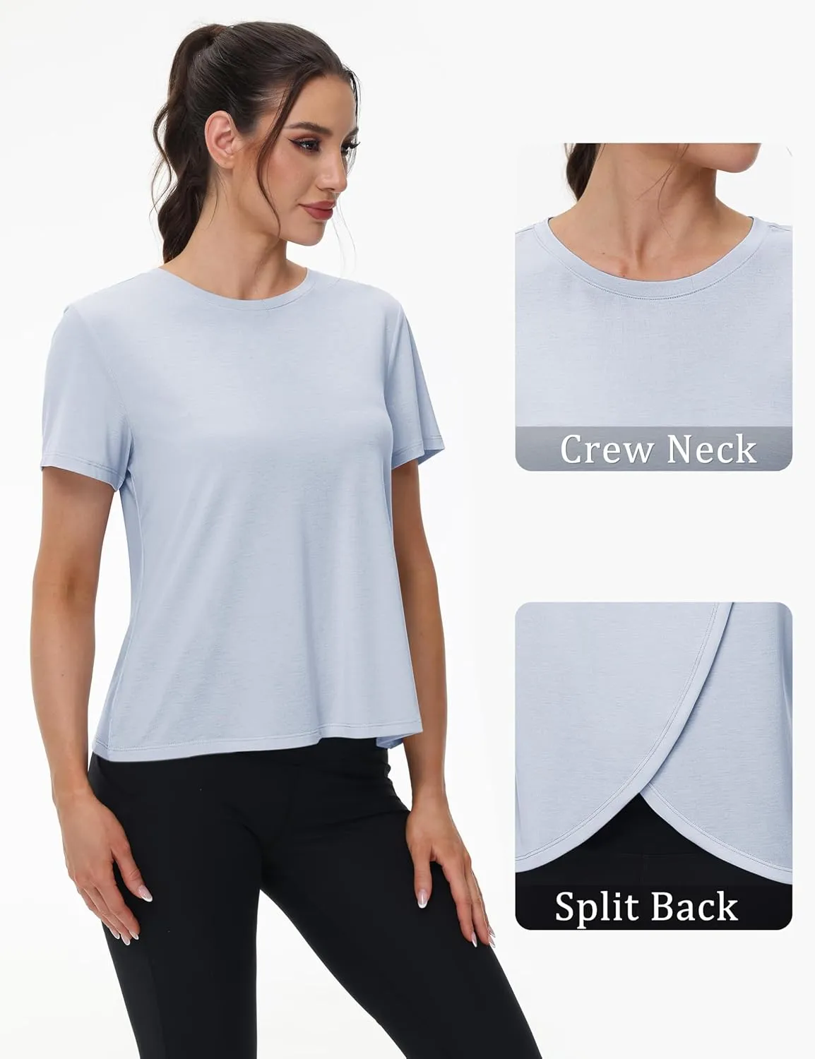 TACVASEN Workout Tops for Women Short Sleeve Cropped Split Back Athletic Shirts Breathable Exercise Running Gym Shirts