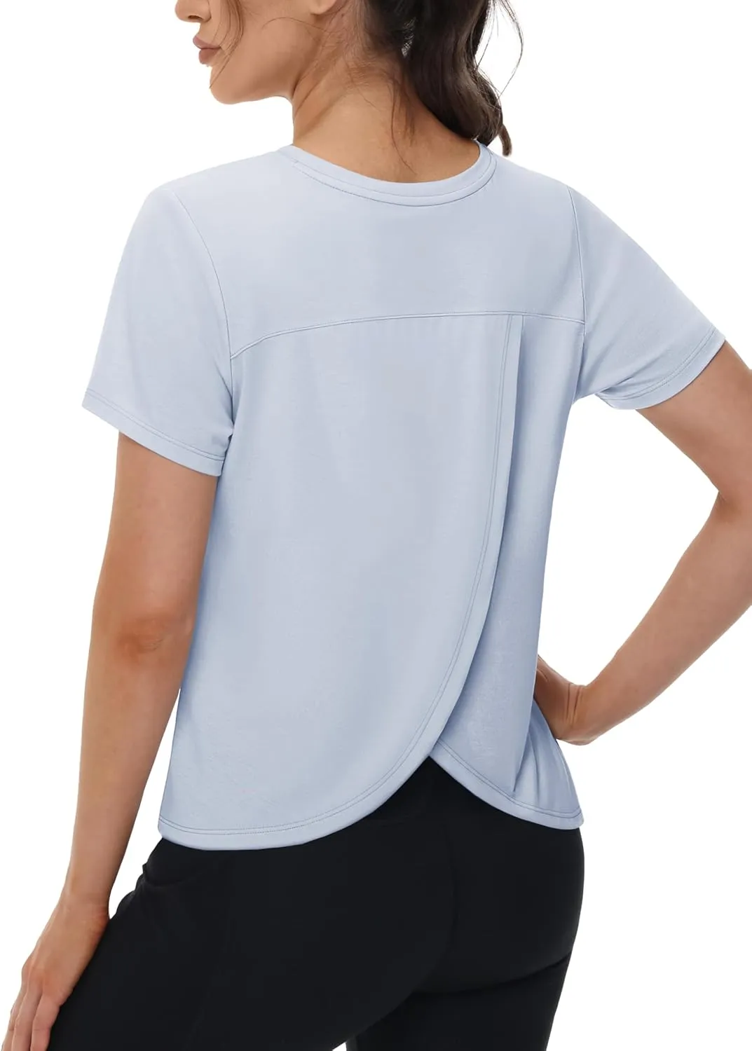 TACVASEN Workout Tops for Women Short Sleeve Cropped Split Back Athletic Shirts Breathable Exercise Running Gym Shirts