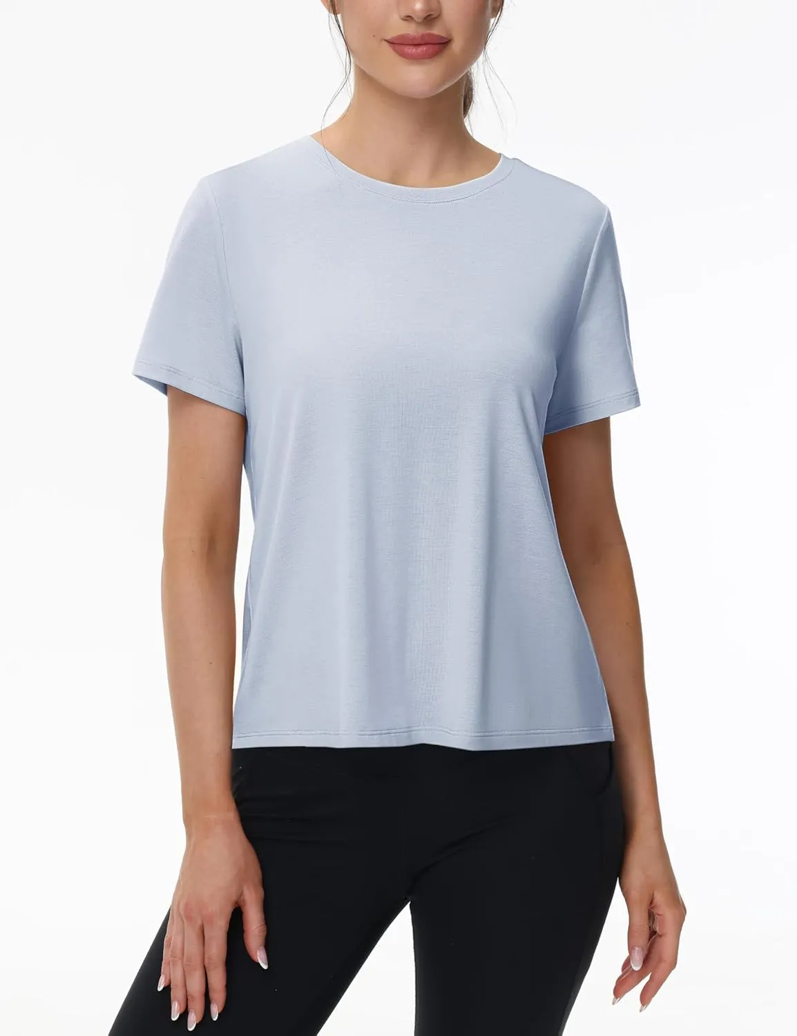TACVASEN Workout Tops for Women Short Sleeve Cropped Split Back Athletic Shirts Breathable Exercise Running Gym Shirts