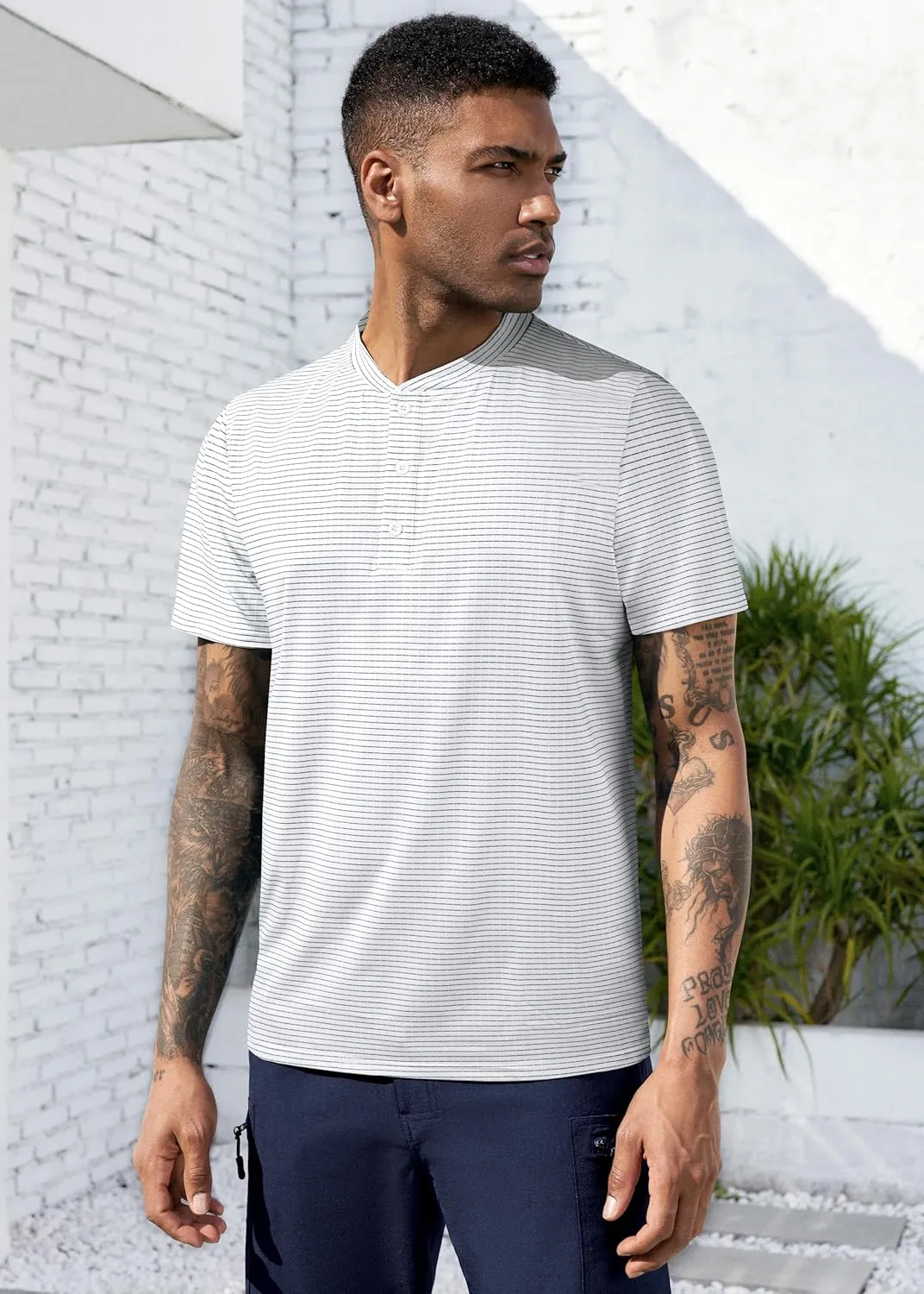 TAPULCO Collarless Golf Shirts for Men Quick Dry Color Block Breathable Soft Athletic Casual Daily T-Shirts