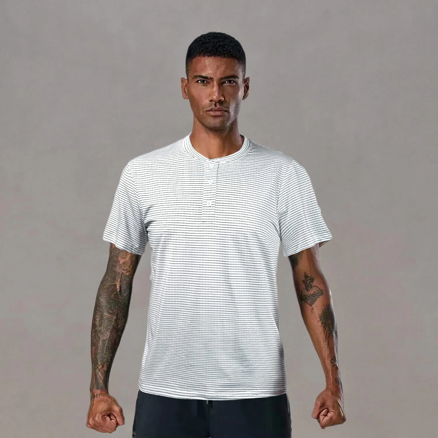 TAPULCO Collarless Golf Shirts for Men Quick Dry Color Block Breathable Soft Athletic Casual Daily T-Shirts