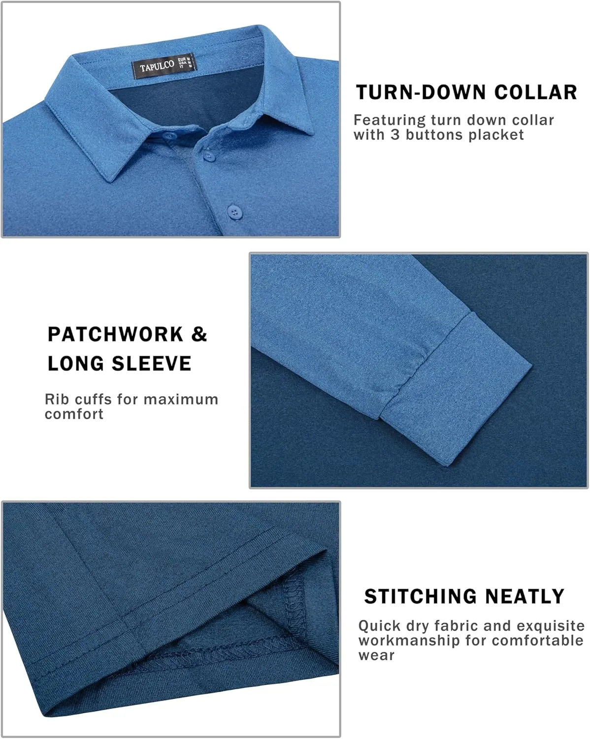 TAPULCO Mens Quick Dry Golf Shirts Casual Athletic Stretch Sports Polo Collared T-Shirts