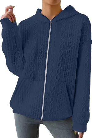 TBA Zip Up Cardigan Sweatshirts for Women Long Sleeve Lightweight Hoodie Oversized Casual Hoodies Navy Blue