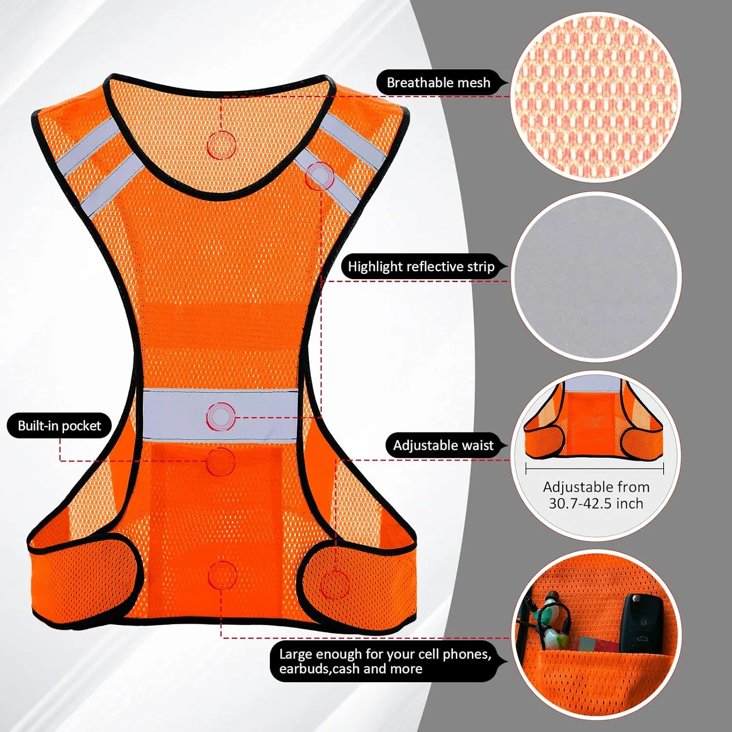 TCCFCCT Reflective Running Vest, High Visibility Running Gear with Large Pocket