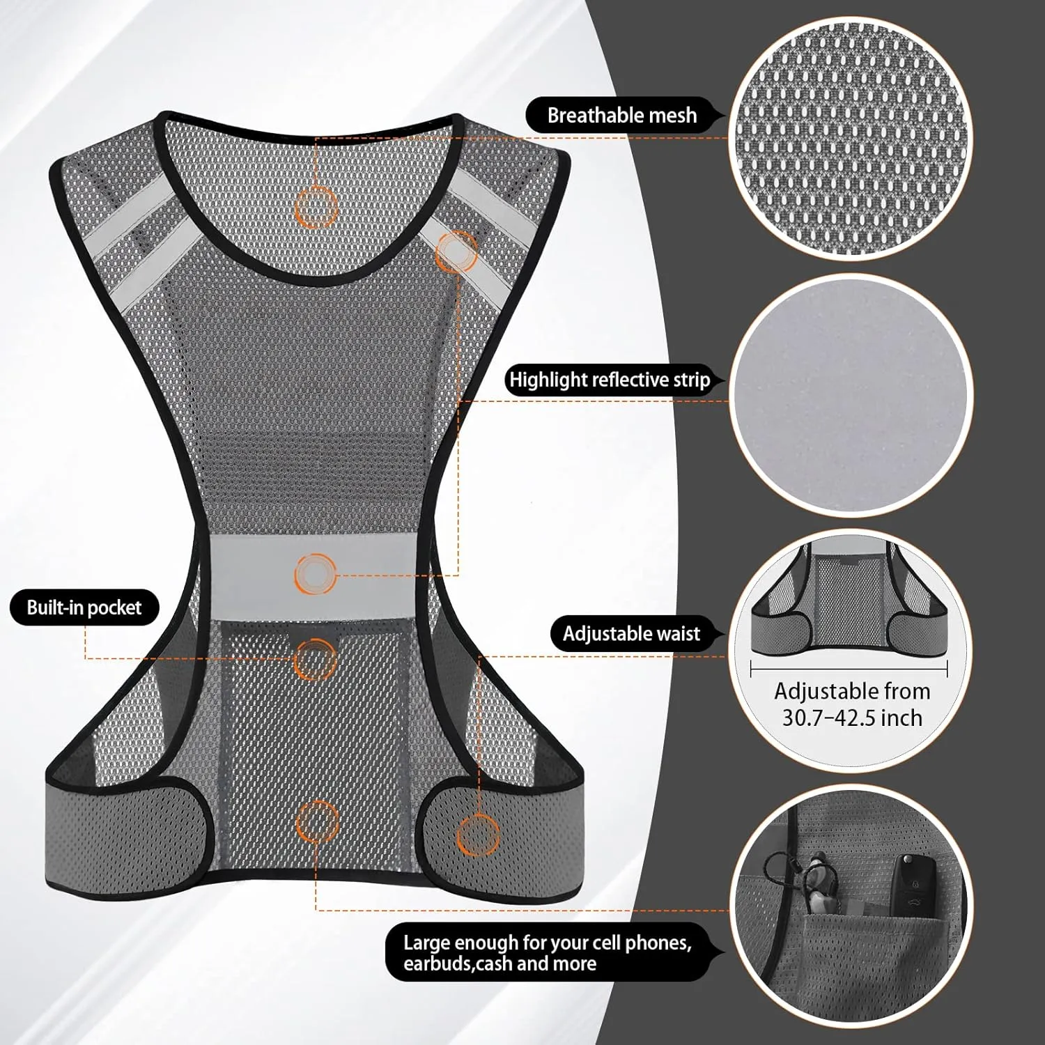 TCCFCCT Reflective Running Vest, High Visibility Running Gear with Large Pocket