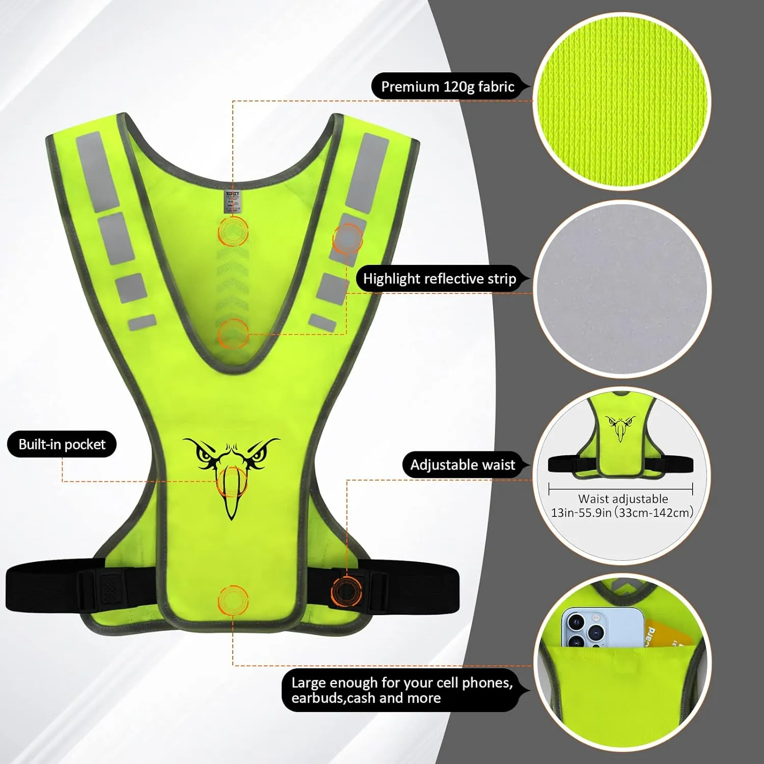TCCFCCT Reflective Running Vest, High Visibility Running Gear with Large Pocket