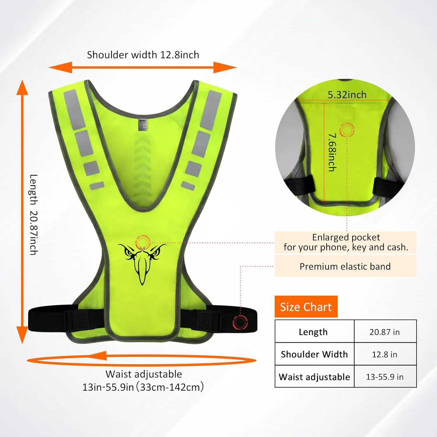 TCCFCCT Reflective Running Vest, High Visibility Running Gear with Large Pocket