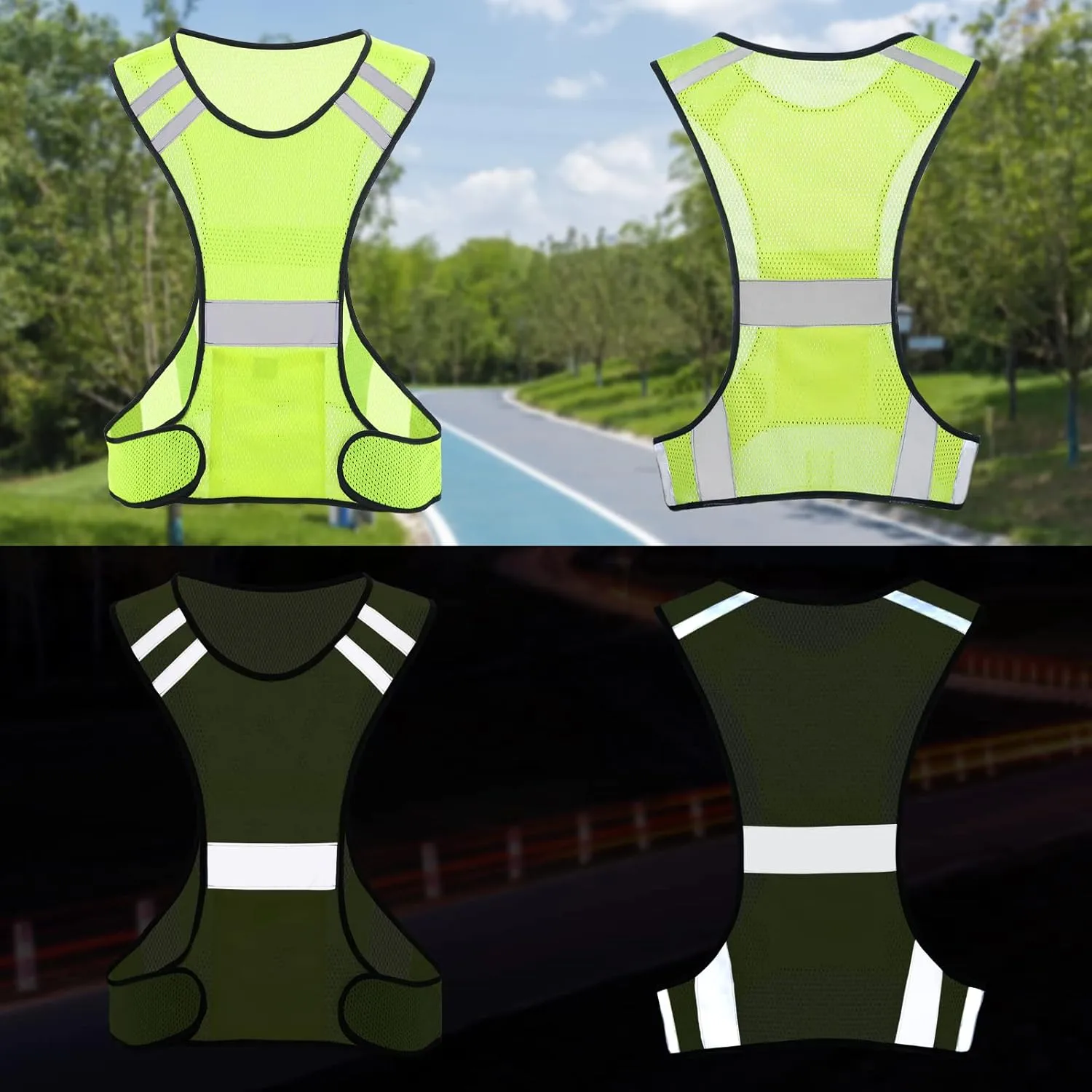 TCCFCCT Reflective Running Vest, High Visibility Running Gear with Large Pocket