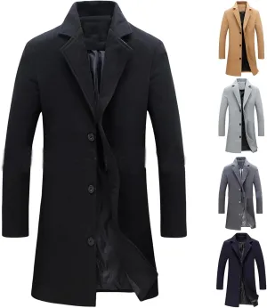 Thatrich Men's Pea Coat Casual Business Trench Coat Long Windbreaker Jacket Wool Blend Blazer Single Breasted Overcoat Coats